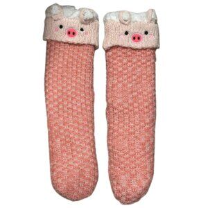 Pink Pig Fluffy Socks with Grips